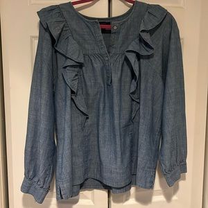 J.Crew chambray ruffle shirt in size 8Tall. Gently worn.